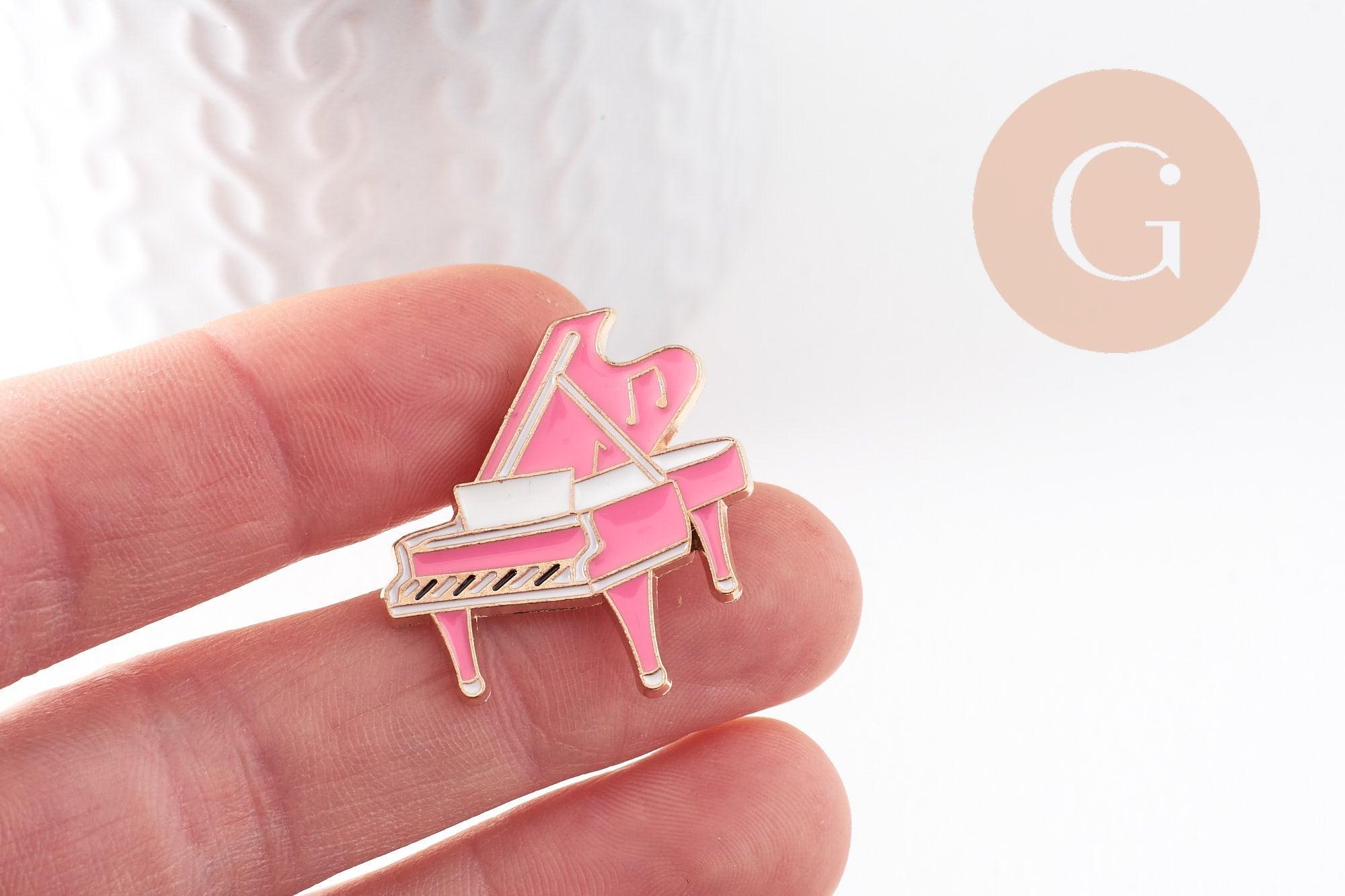 Broche pins Piano doré émail doré 29mm,broche dorée, décoration veste, x1 (G10008)