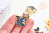 Broche pins animal écureil motif végétal doré émail, décoration veste, 27x26mm,x1 (G5540)