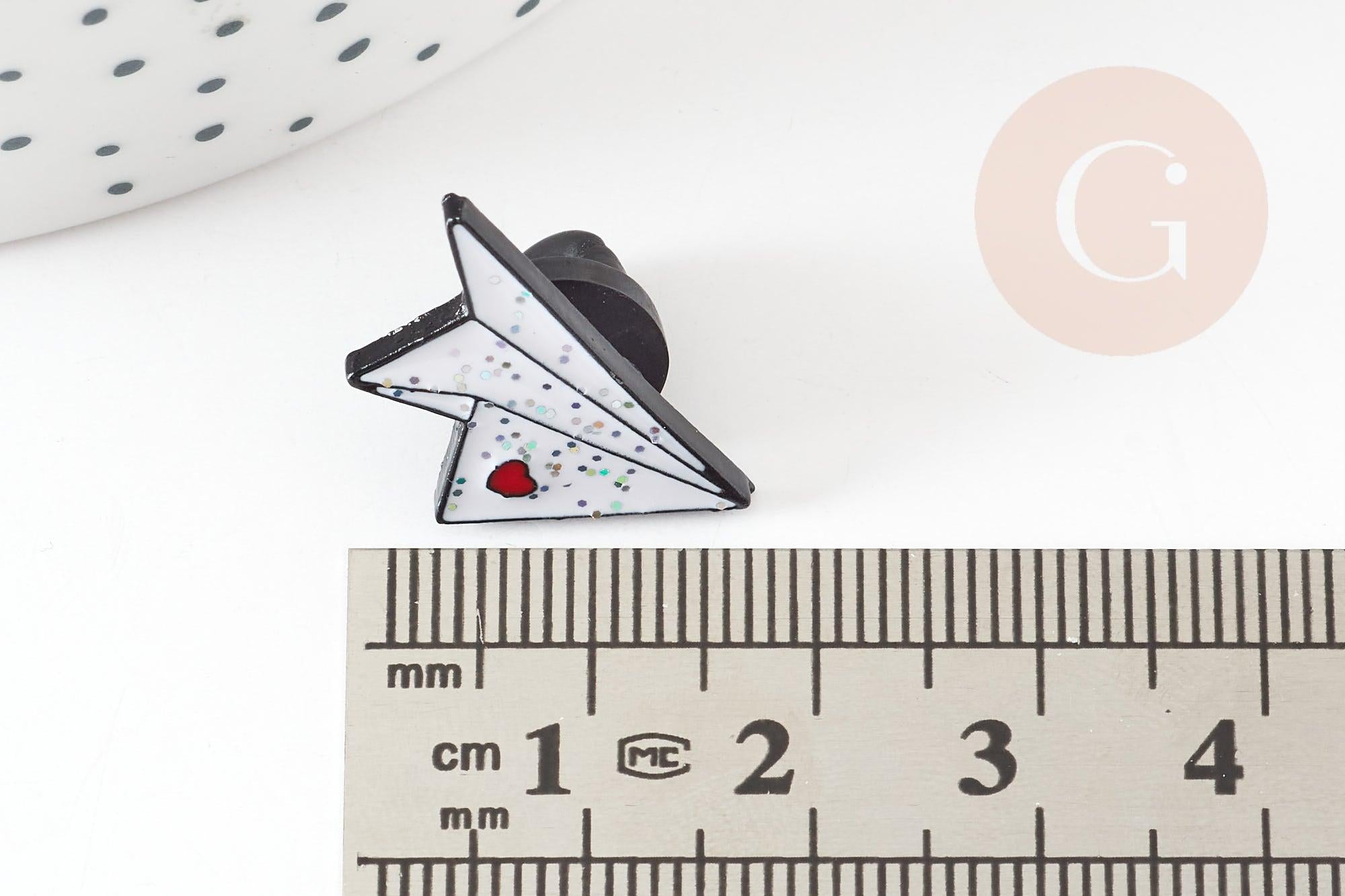 Broche pins avion en papier coeur émaillé blanc rouge 22.5mm,broche customisation vêtement x1 (G9299)