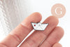 Broche pins bateau en papier coeur émaillé blanc rouge 24.5mm, x1 G9474