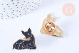 Broche pins biche motif mystique noir doré émail 25x26mm, décoration veste, x1 (G6730)