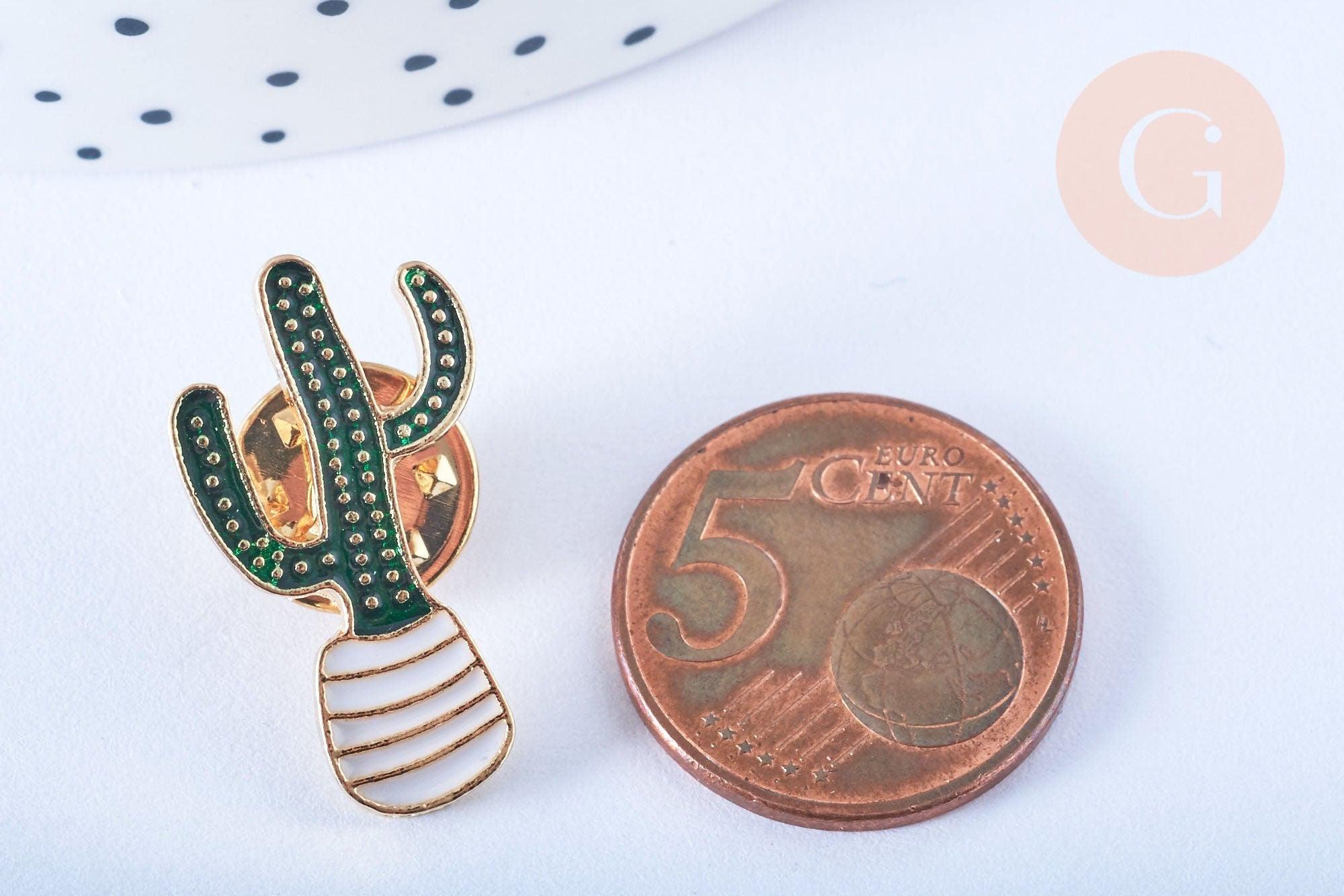 Broche pins cactus émail vert doré émail 25x14mm,broche dorée,décoration veste,x1 G6620