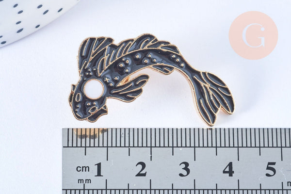 Broche pins carpe koi émail noir doré émail 38.5x23mm,broche dorée,décoration veste, x1 G6623