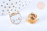 Broche pins chat blanc doré émail 14mm, x1 (G6625)