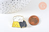 Broche pins chat gris, blanc &june Yang mystique doré émail noir,broche dorée, décoration veste, 30x24.5mm,x1 G6322