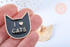 Broche pins chat noir "I LOVE CAT" doré émail 14mm,broche dorée customisation vêtements,x1 G6614