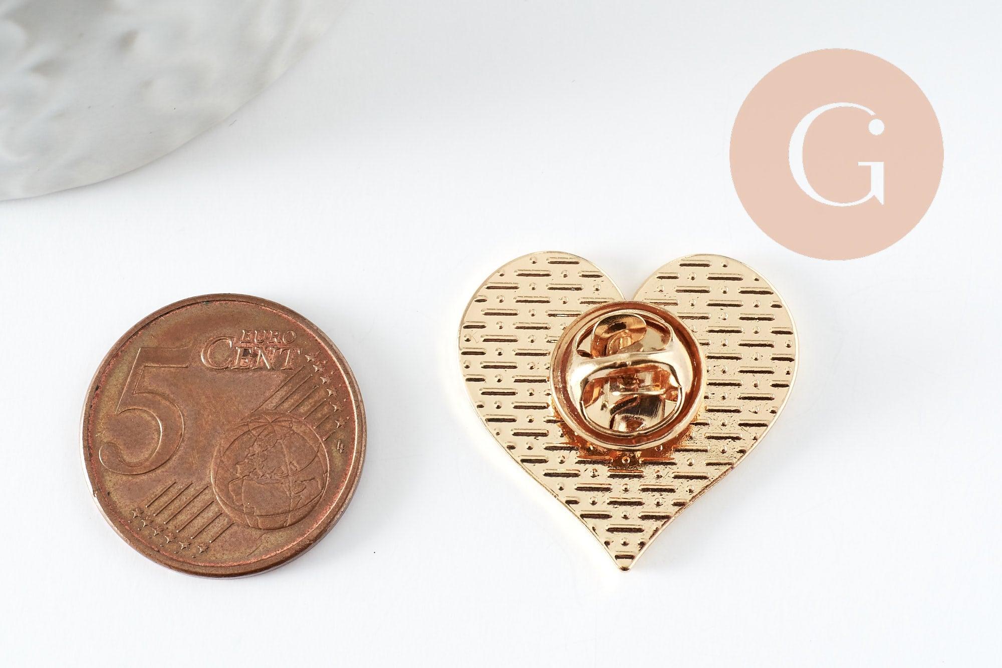 Broche pins coeur LGBT zamac doré arc-en-ciel 23mm, x1 (G9458)