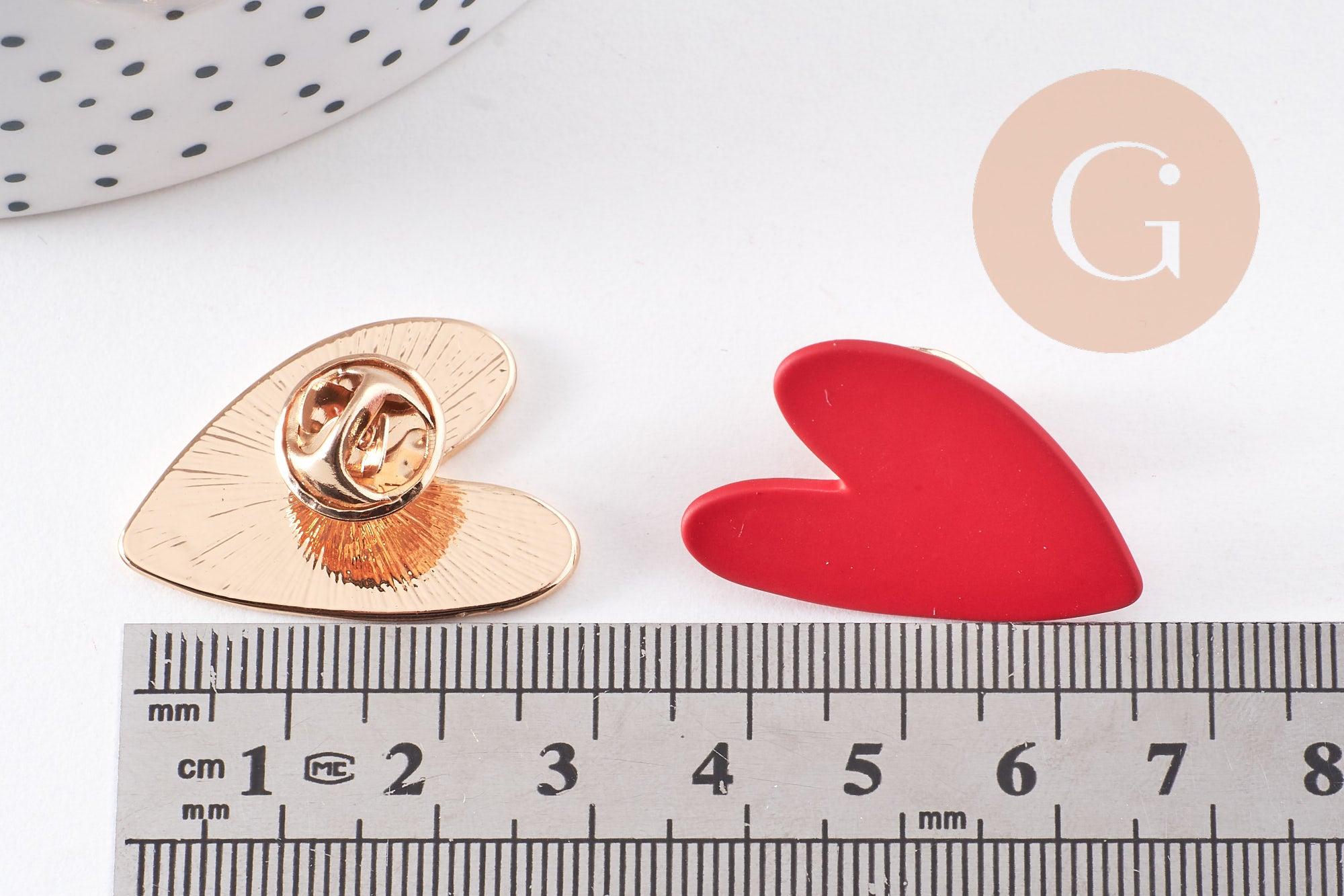 Broche pins coeur zamac doré émaillé 29mm, x1 (G10139)