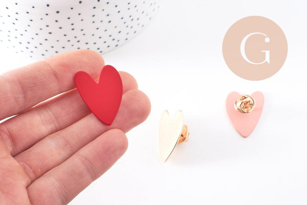 Broche pins coeur zamac doré émaillé 29mm, x1 (G10139)