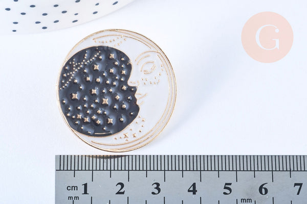 Broche pins croissant de lune mystique émail noir doré émail 35mm, x1 (G6628)