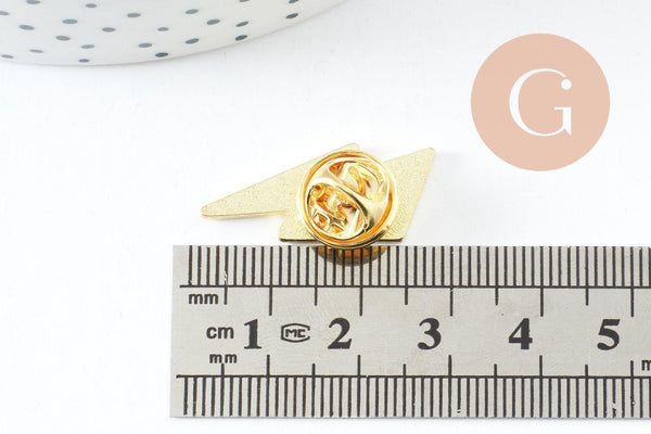 Broche pin's éclair zamac doré émail rouge 28mm, x1 (G9745)