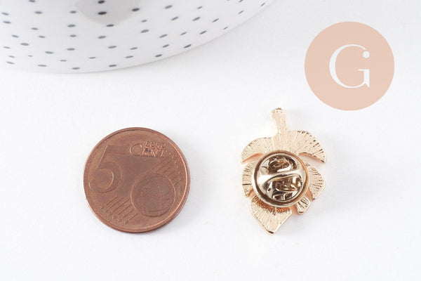 Broche pins feuille monsterosa motif végviergesétal doré émail 25mm ,x1 (G5745)