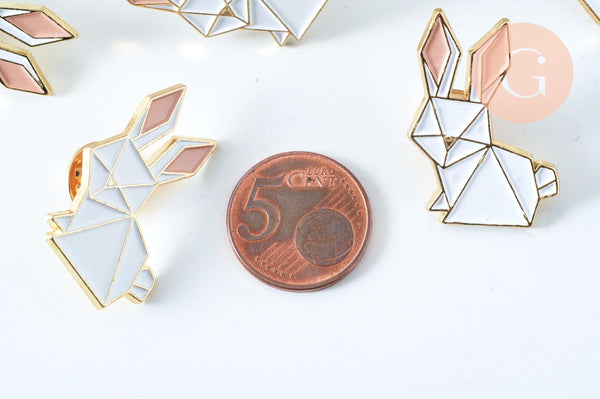 Broche pins lapin origami doré émail 31.5x23mm,broche dorée, décoration veste,x1 G6375