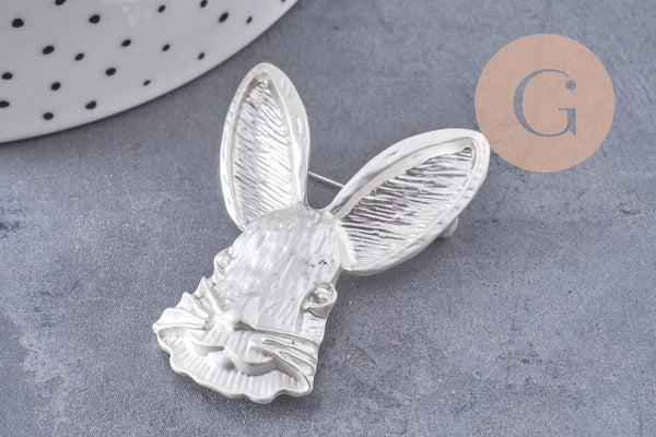 Broche pins lapin origami doré ou argenté émail 54mm, x1 (G10352)