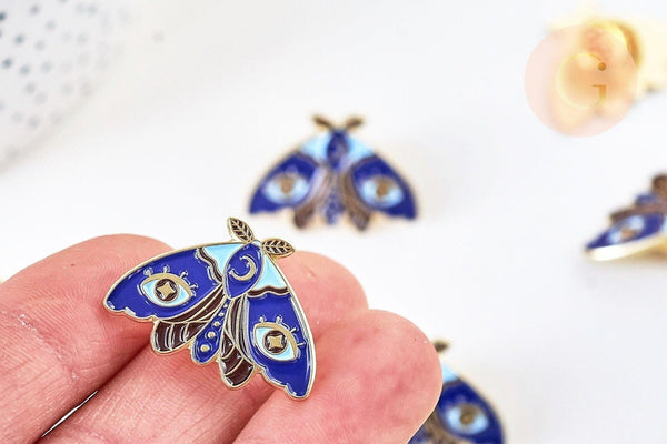 Broche pins papillon oeil protecteur doré émaillé 27mm, x1 (G5548)