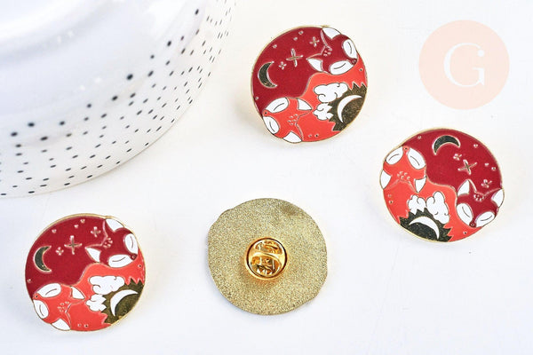 Broche pins renard roux doré Yin Yang émaillé 30x30mm,x1 (G5554)