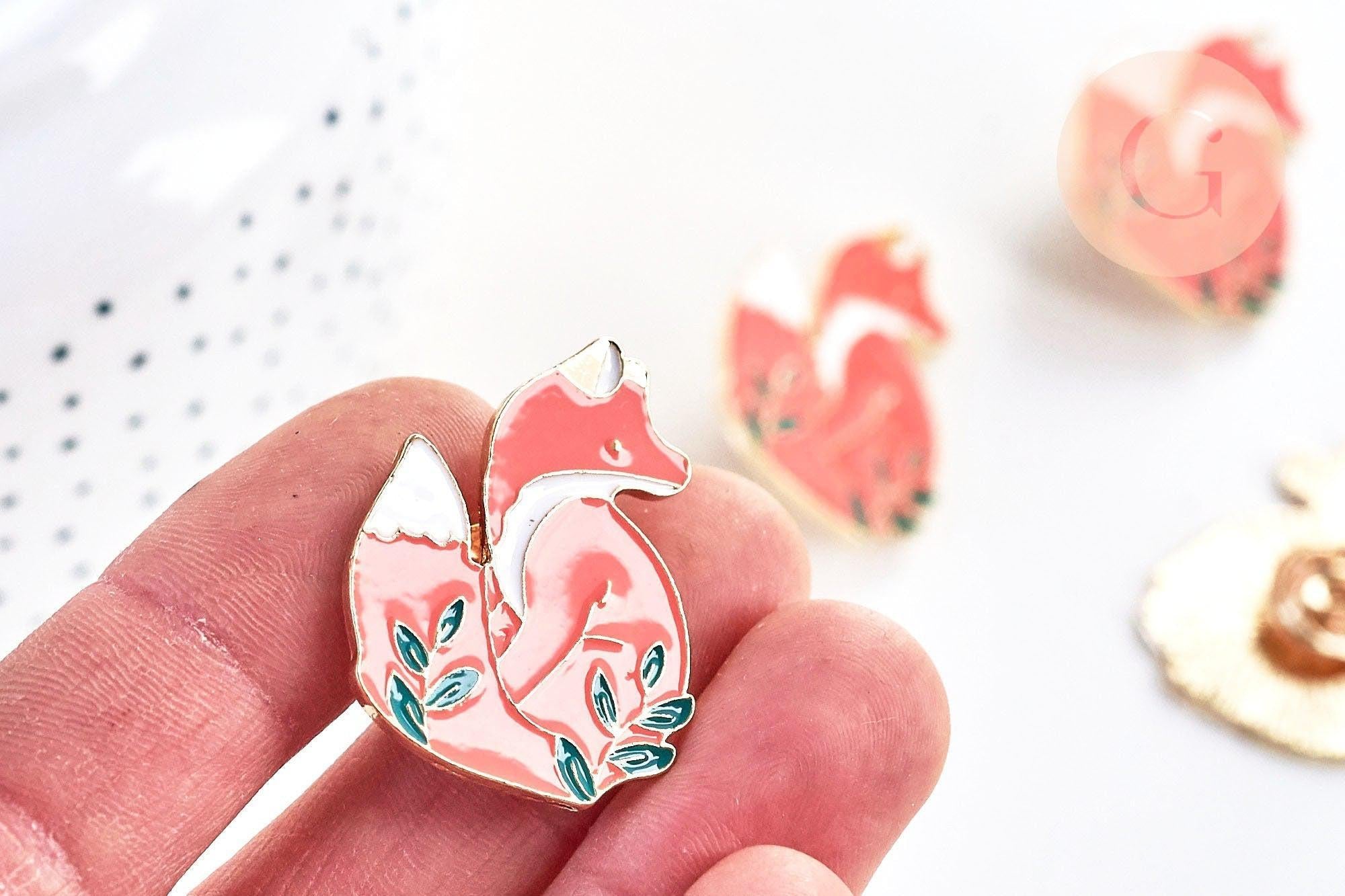 Broche pins renard roux doré émail orange 33mm ,x1 (G5552)