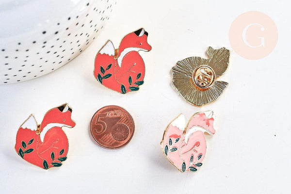 Broche pins renard roux doré émail orange 33mm ,x1 (G5552)