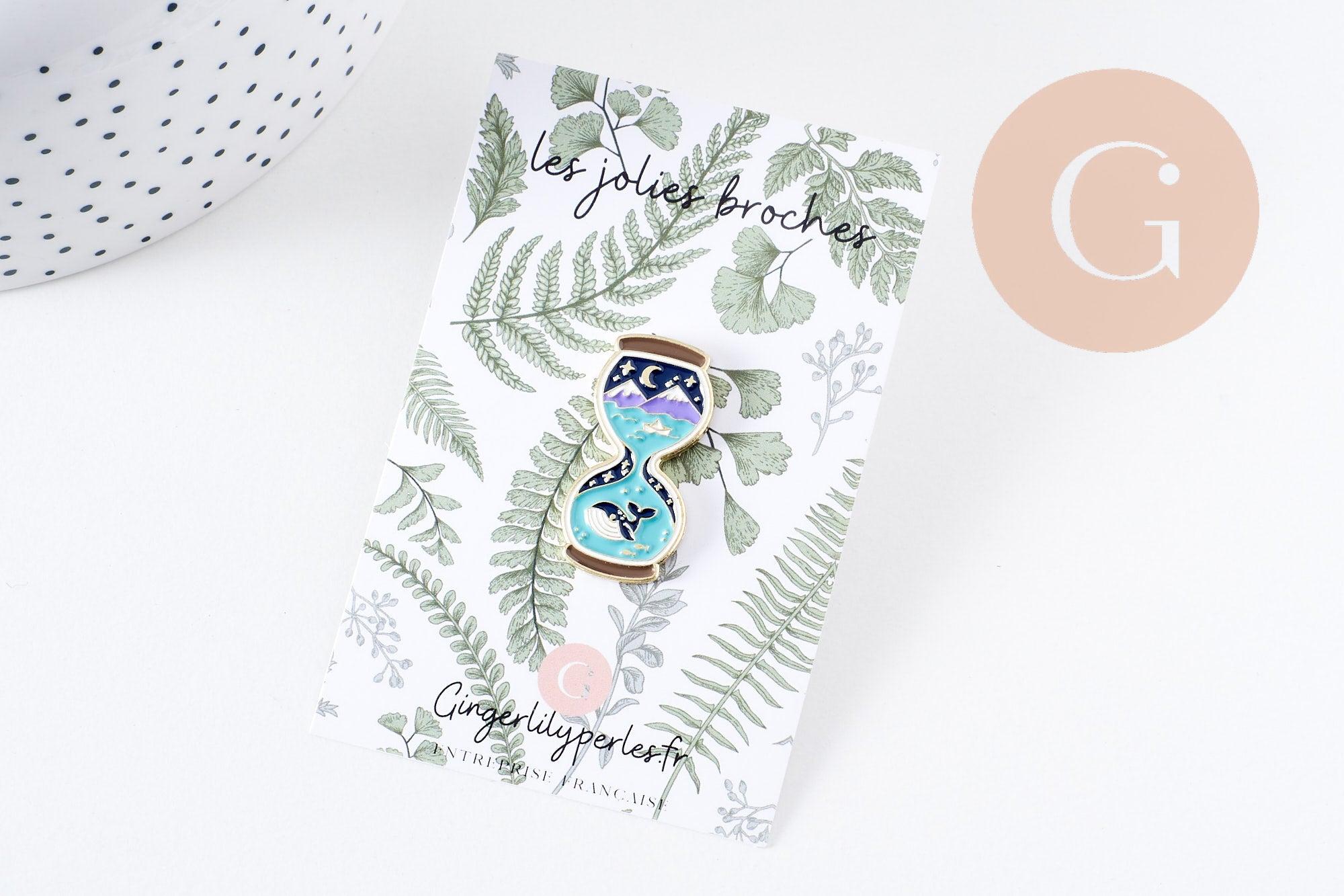 Broche pins sablier bleu baleine laiton doré émail 29.5x14mm,broche dorée,décoration veste,x1 G6234