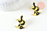 Broche pins serpent lune mystique doré émail noir jaune 32.5mm, x1 (G6321)