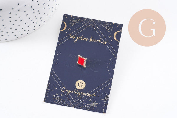 Broche pins symbole carte à jouer coeur carreau trèfle pique zamac doré émail 12-13mm x1 (G10162)