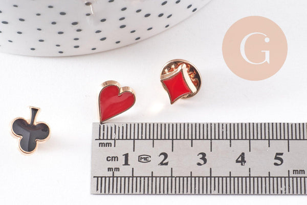 Broche pins symbole carte à jouer coeur carreau trèfle pique zamac doré émail 12-13mm x1 (G10162)