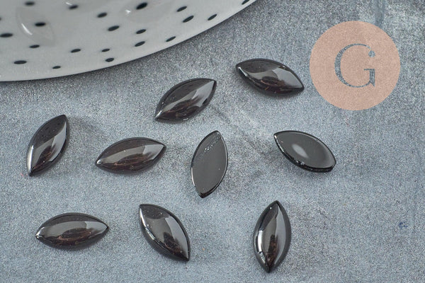 Cabochon Marquise agate noire naturelle 10mm, x1 (G5759)