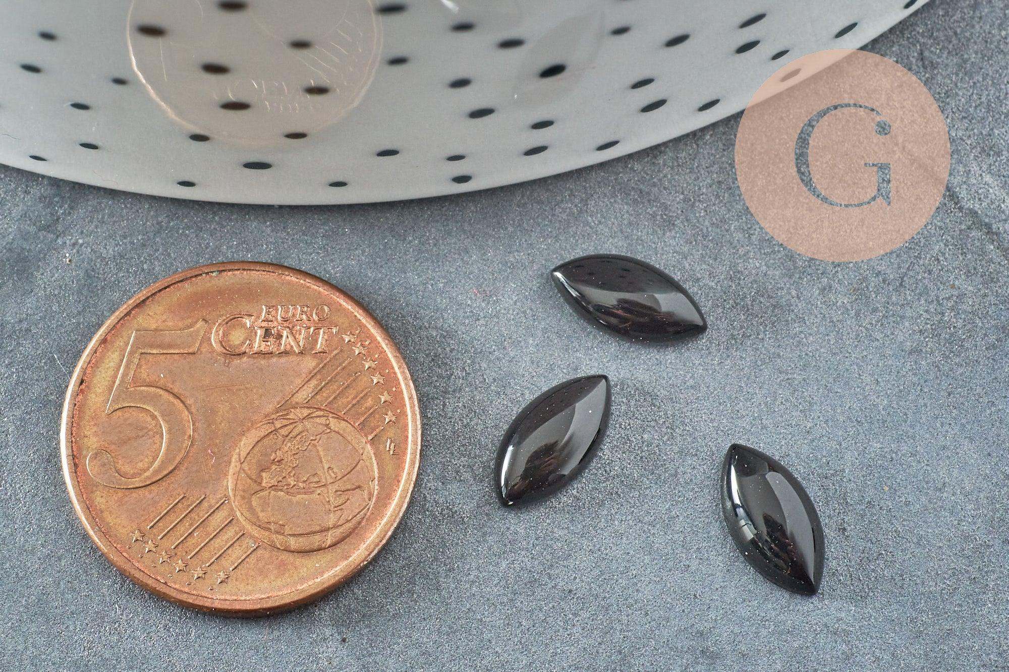 Cabochon Marquise agate noire naturelle 10mm, x1 (G5759)