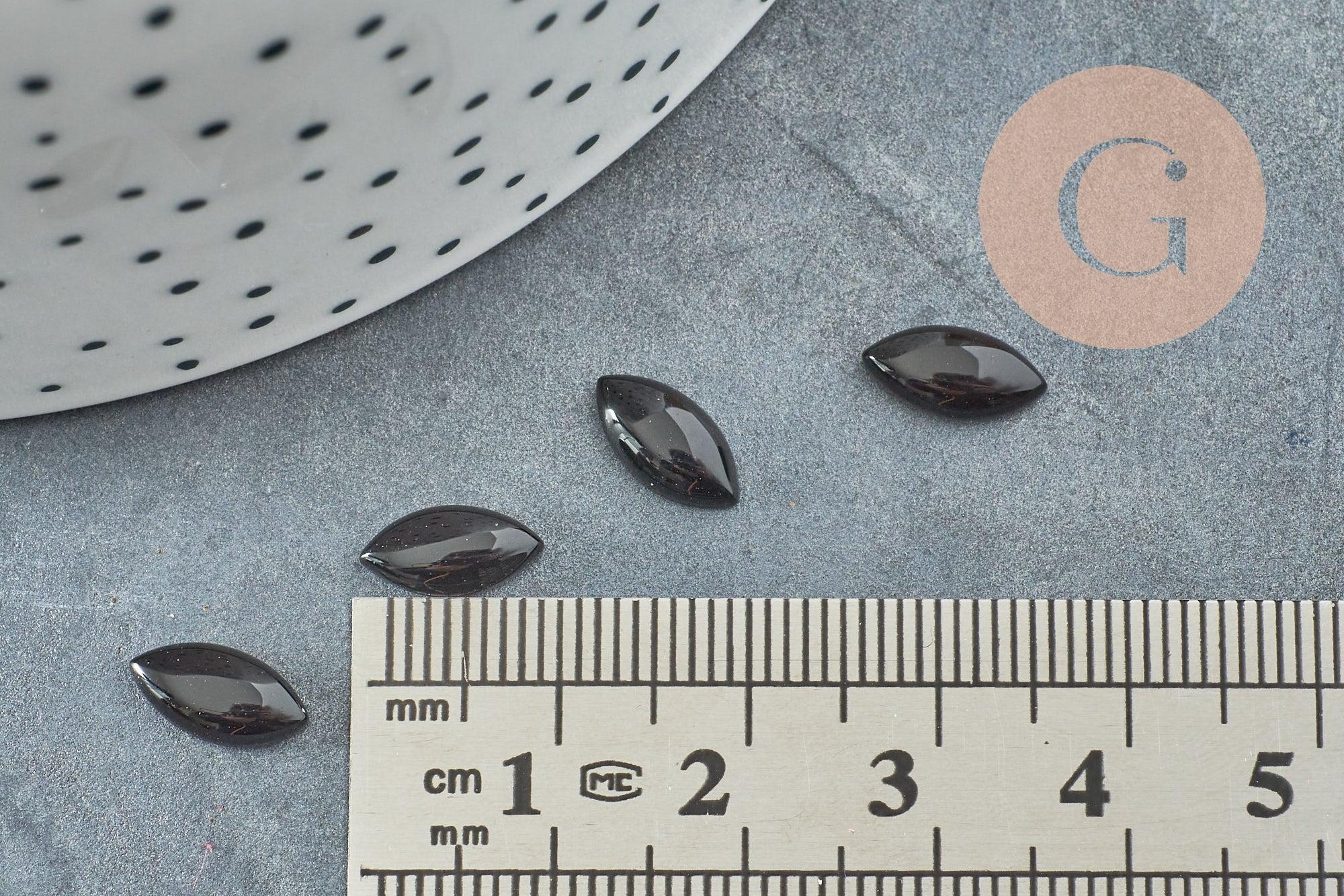 Cabochon Marquise agate noire naturelle 10mm, x1 (G5759)