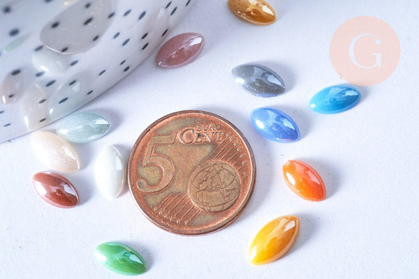 Cabochon Marquise horse eyel verre irisé multicolore 4x10mm, x10 (G8704)