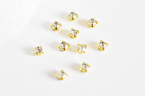 Cabochon carré cristal métal doré à coudre 5x4mm, x10 (G2258)