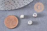 Cabochon carré cristal transparent métal platine à coudre 6x5mm, x50 (14.5gr) (G2247)