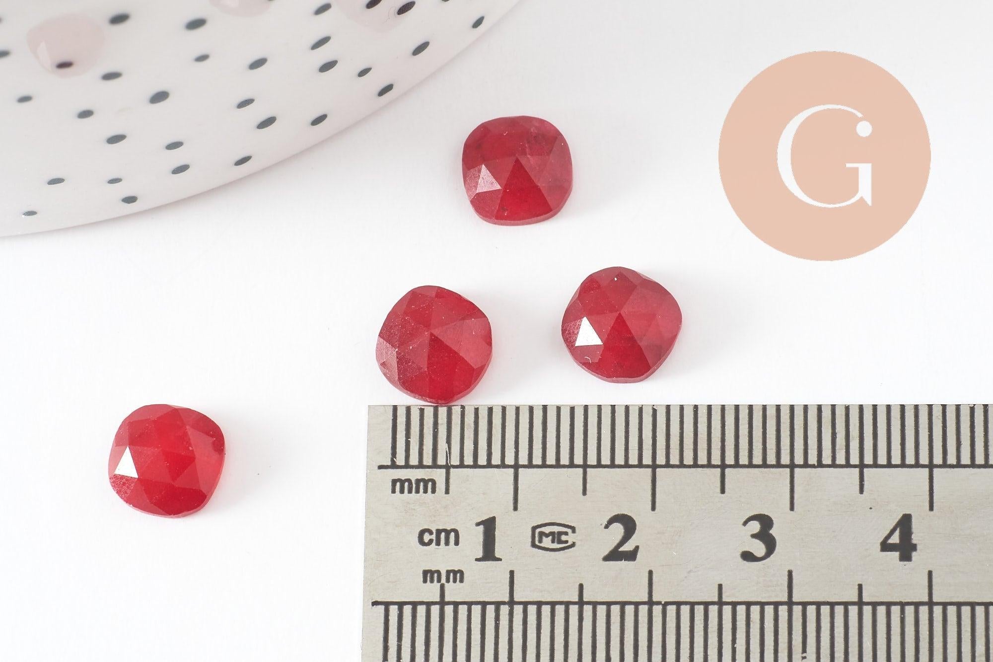 Cabochon carré jade naturel teinté rouge 8x8mm, x1 (G9687)