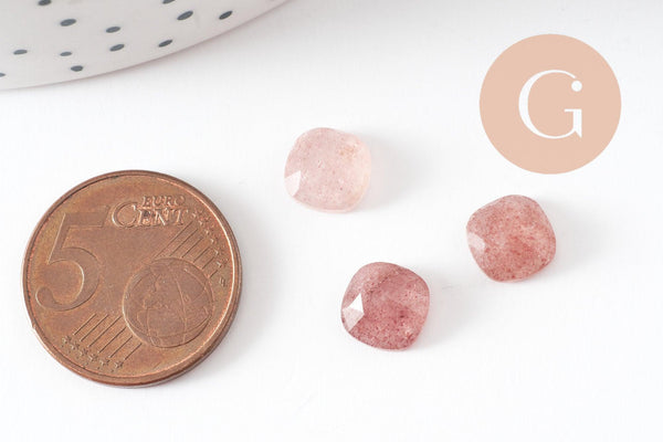 Cabochon carré quartz fraise naturel 8x8mm, x1 (G9683)