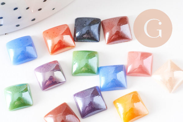 Cabochon carré verre irisé 10mm, x10 (G0129)