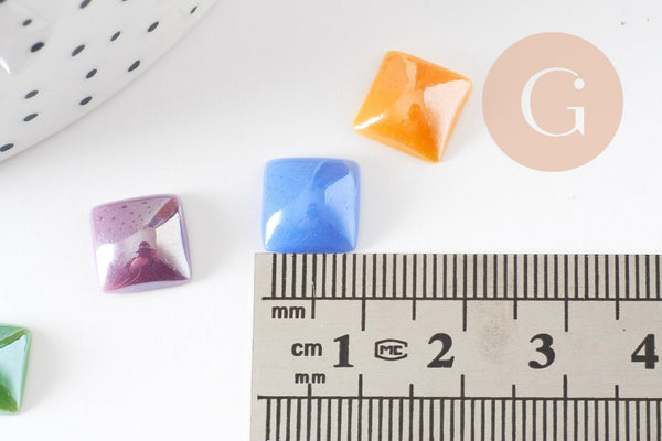 Cabochon carré verre irisé 10mm, x10 (G0129)