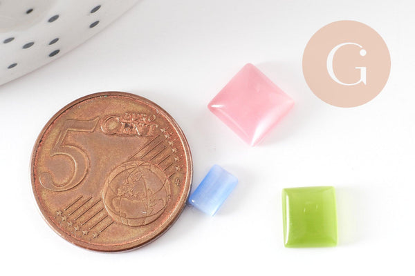 Cabochon carré verre multicolore 6-13mm, x20 (G0135)