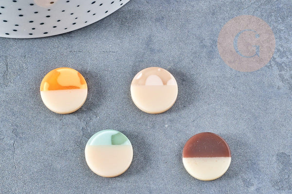 Cabochon disque acrylique bicolore 19mm, x1 (G8679)
