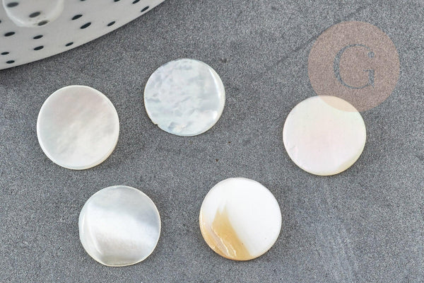 Cabochon disque nacre blanche naturelle 12mm, x1 G8540