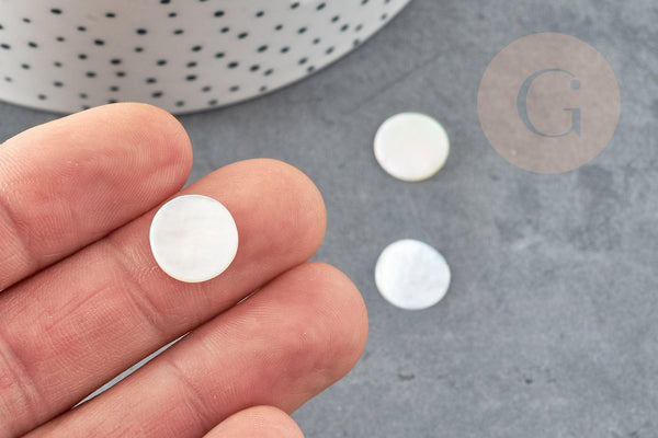 Cabochon disque nacre blanche naturelle 12mm, x1 G8540