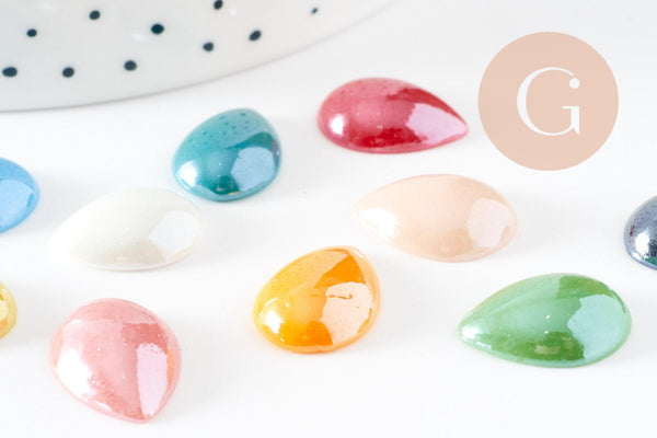 Cabochon dôme goutte verre irisé 13mmx18mm, x10 (13g) (G2075)