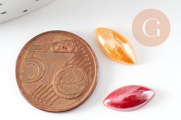 Cabochon dôme marquise verre irisé 14x7mm, x10 (G2282)