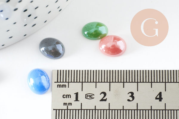 Cabochon dôme ovale verre irisé 10mmx8mm, x20 (G0118)