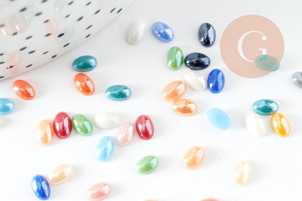 Cabochon dôme ovale verre irisé 6mmx4mm, x20 (G2255)