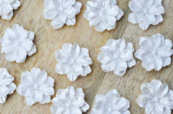 Cabochon fleur résine blanche nacrée 24mm, x2 (G4388)