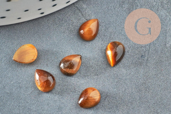 Cabochon goutte Œil de tigre naturel 8x6mm, x1 (G7572)