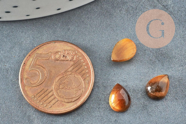 Cabochon goutte Œil de tigre naturel 8x6mm, x1 (G7572)