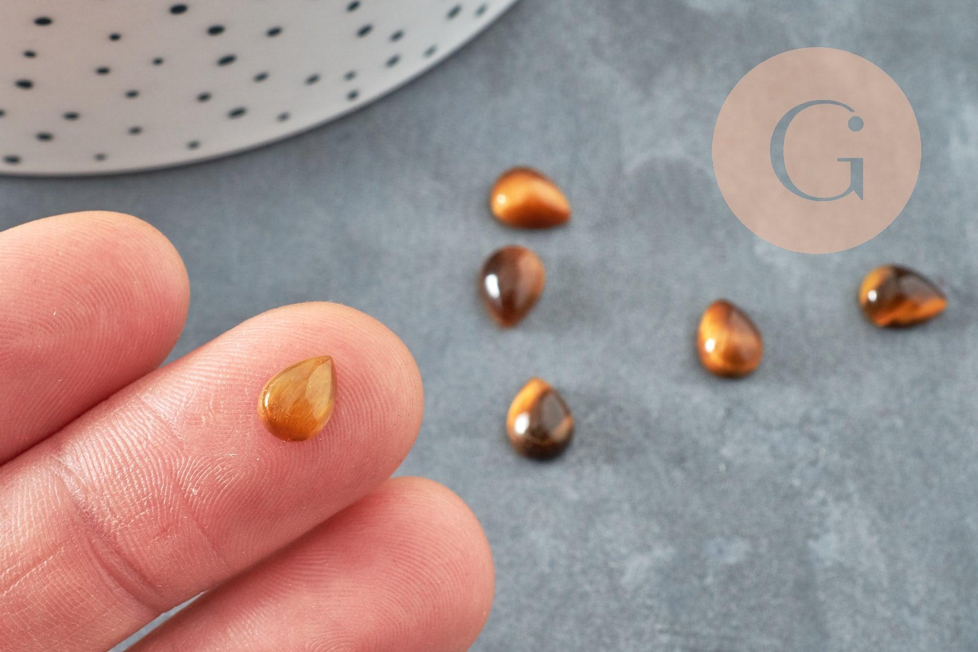Cabochon goutte Œil de tigre naturel 8x6mm, x1 (G7572)