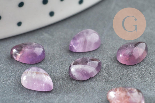 Cabochon goutte amethyste naturelle 8x6mm, x1 (G2271)