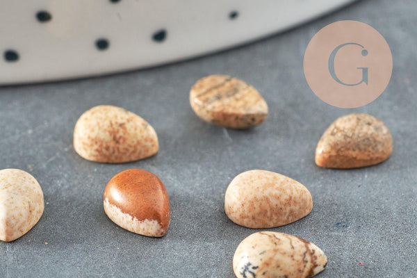 Cabochon goutte jaspe paysage naturel 8x6mm, x1 (G2260)
